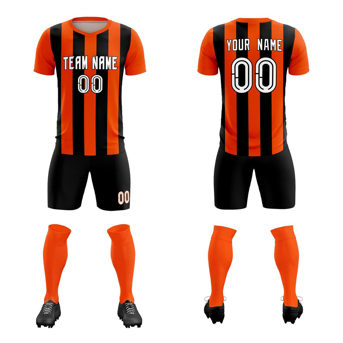 Custom Orange Black Vertical Stripes Casual Outdoor Football Kits Jersey