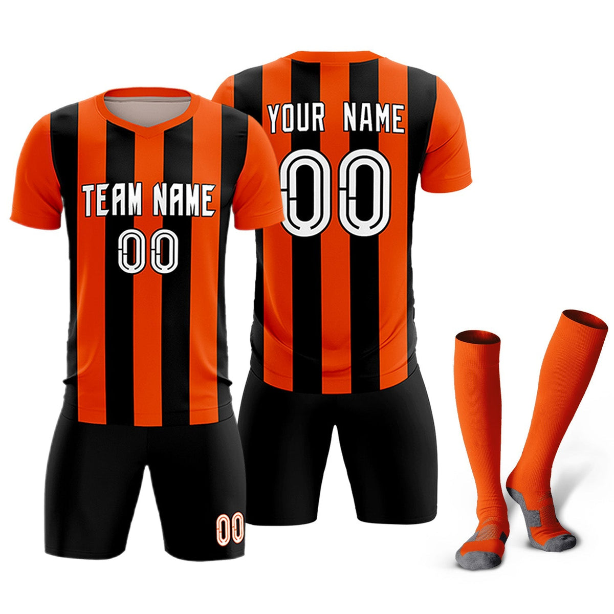 Custom Orange Black Vertical Stripes Casual Outdoor Football Kits Jersey