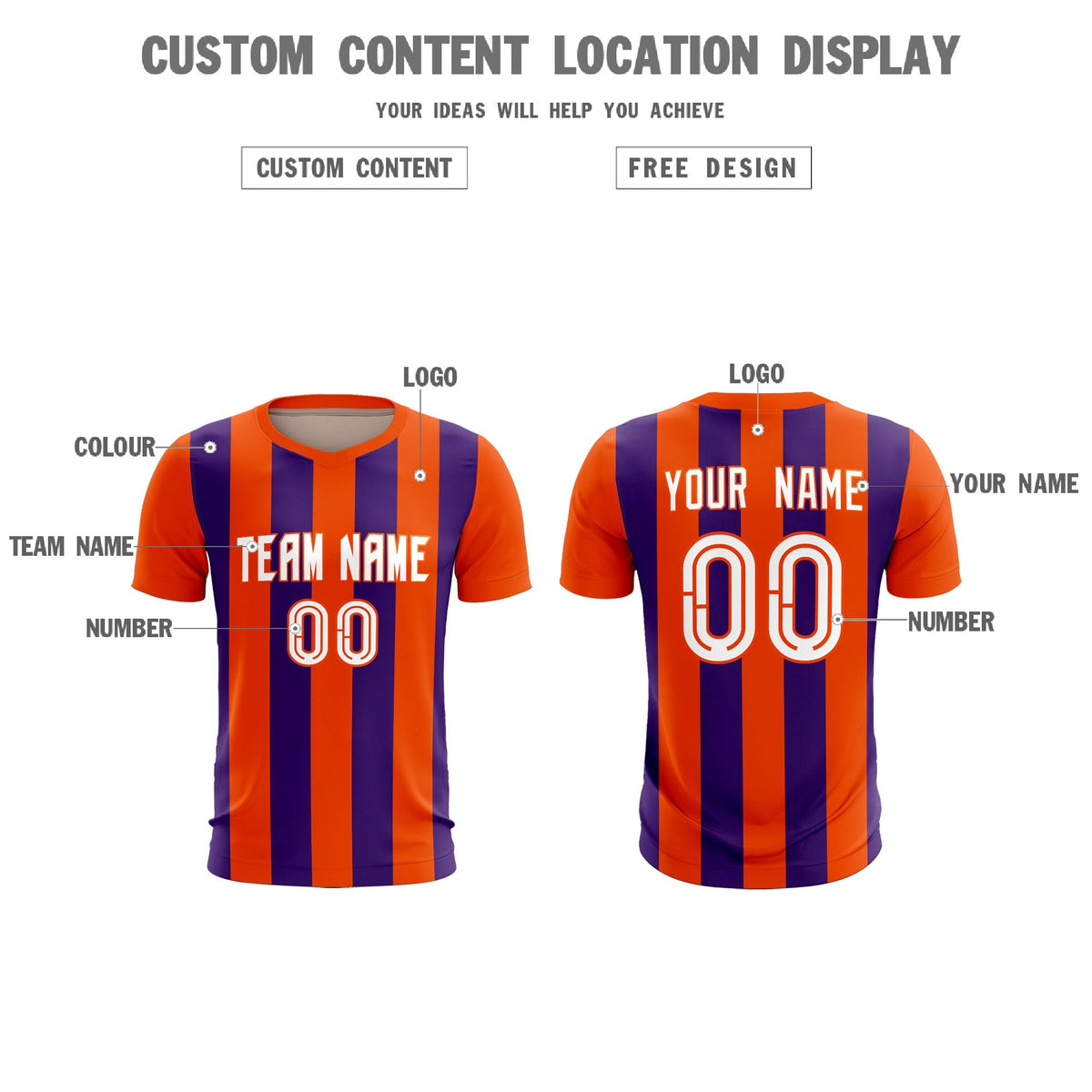Custom Orange Purple Vertical Stripes Casual Outdoor Football Kits Jersey