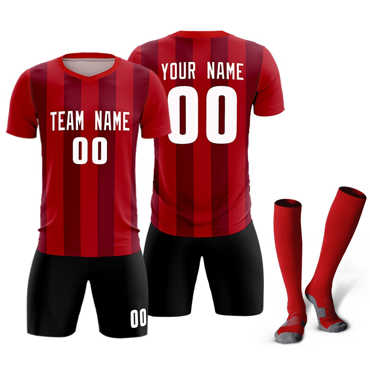 Custom Red Crimson Vertical Stripes Casual Outdoor Soccer Sets Jersey