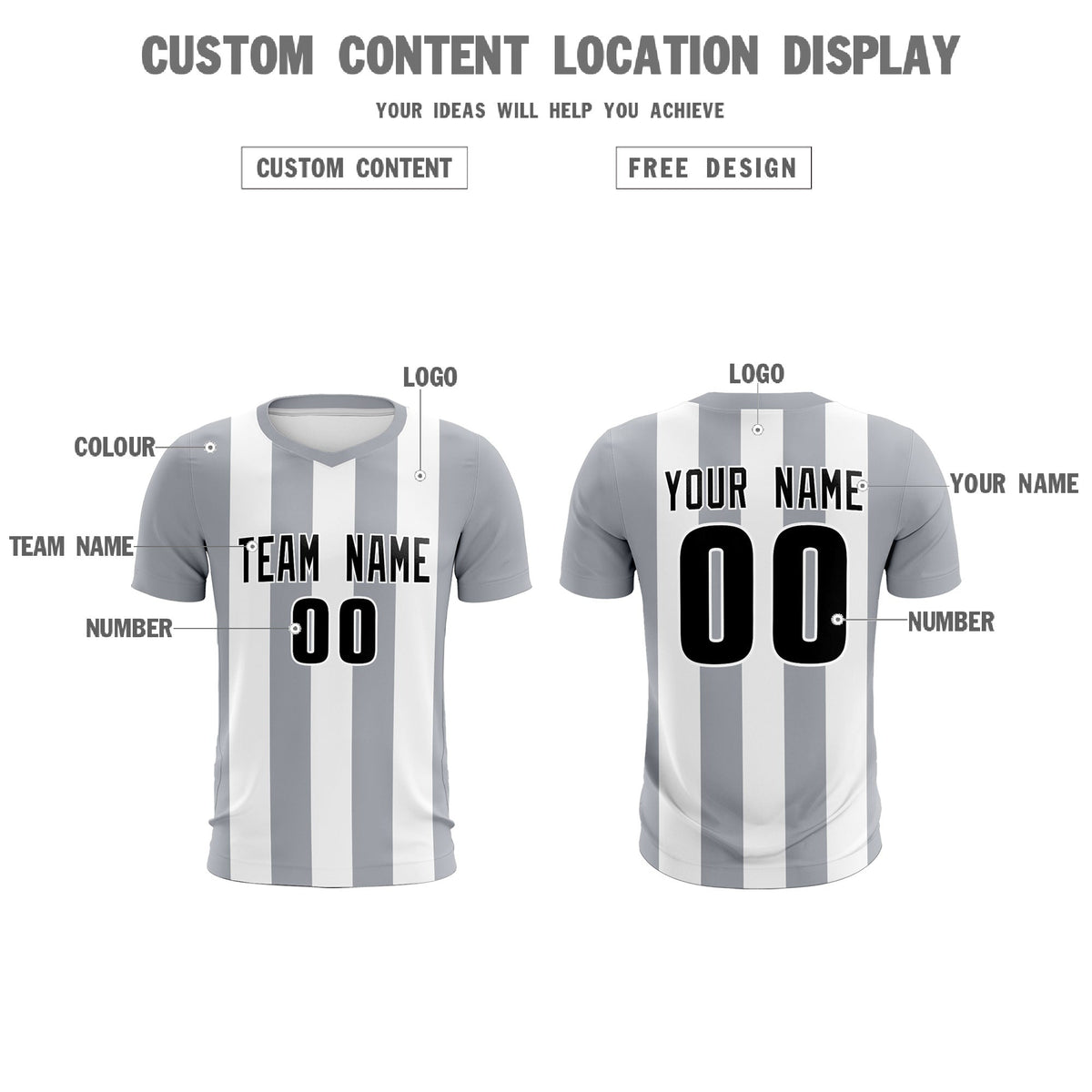 Custom White Gray Vertical Stripes Casual Outdoor Football Kits Jersey