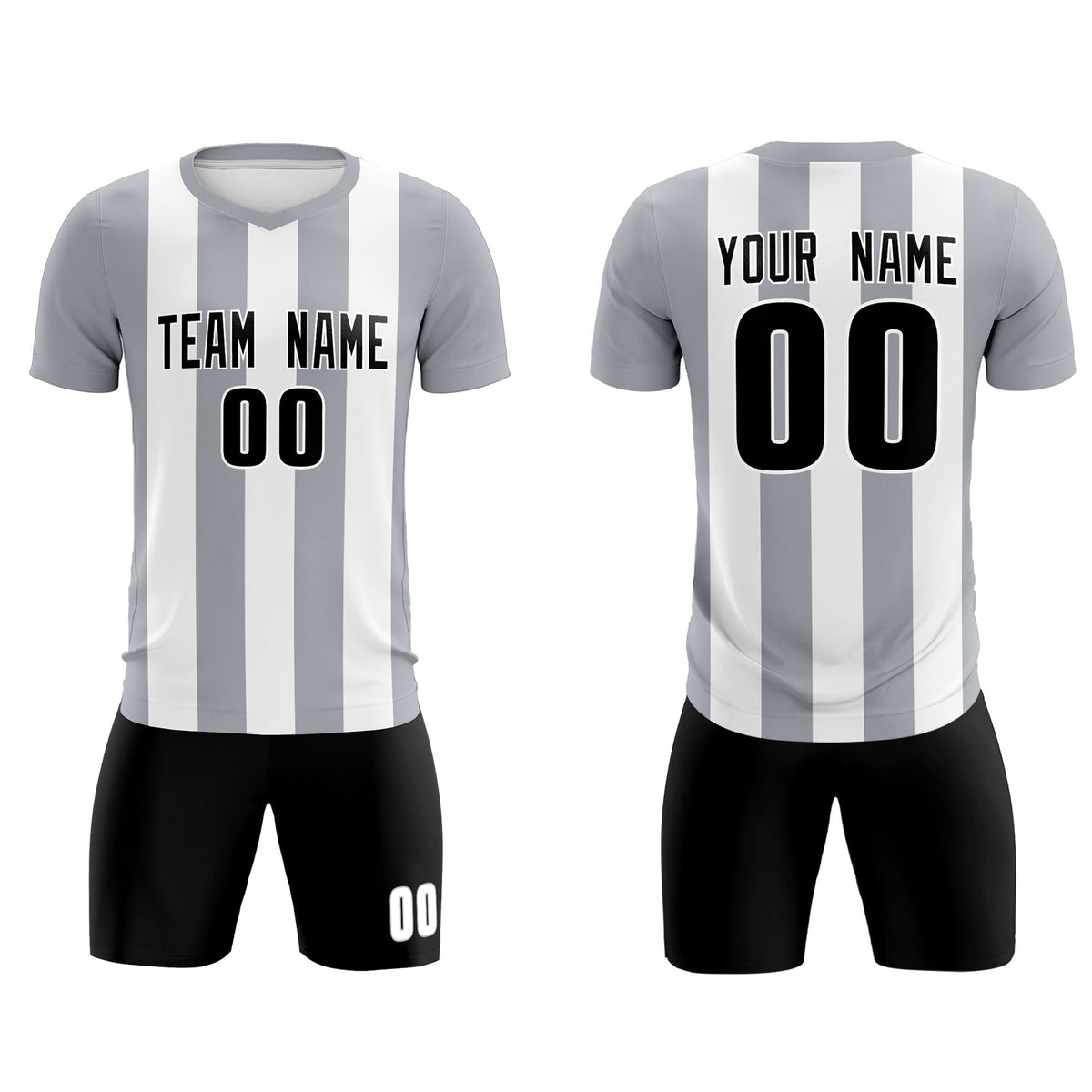 Custom White Gray Vertical Stripes Casual Outdoor Soccer Sets Jersey