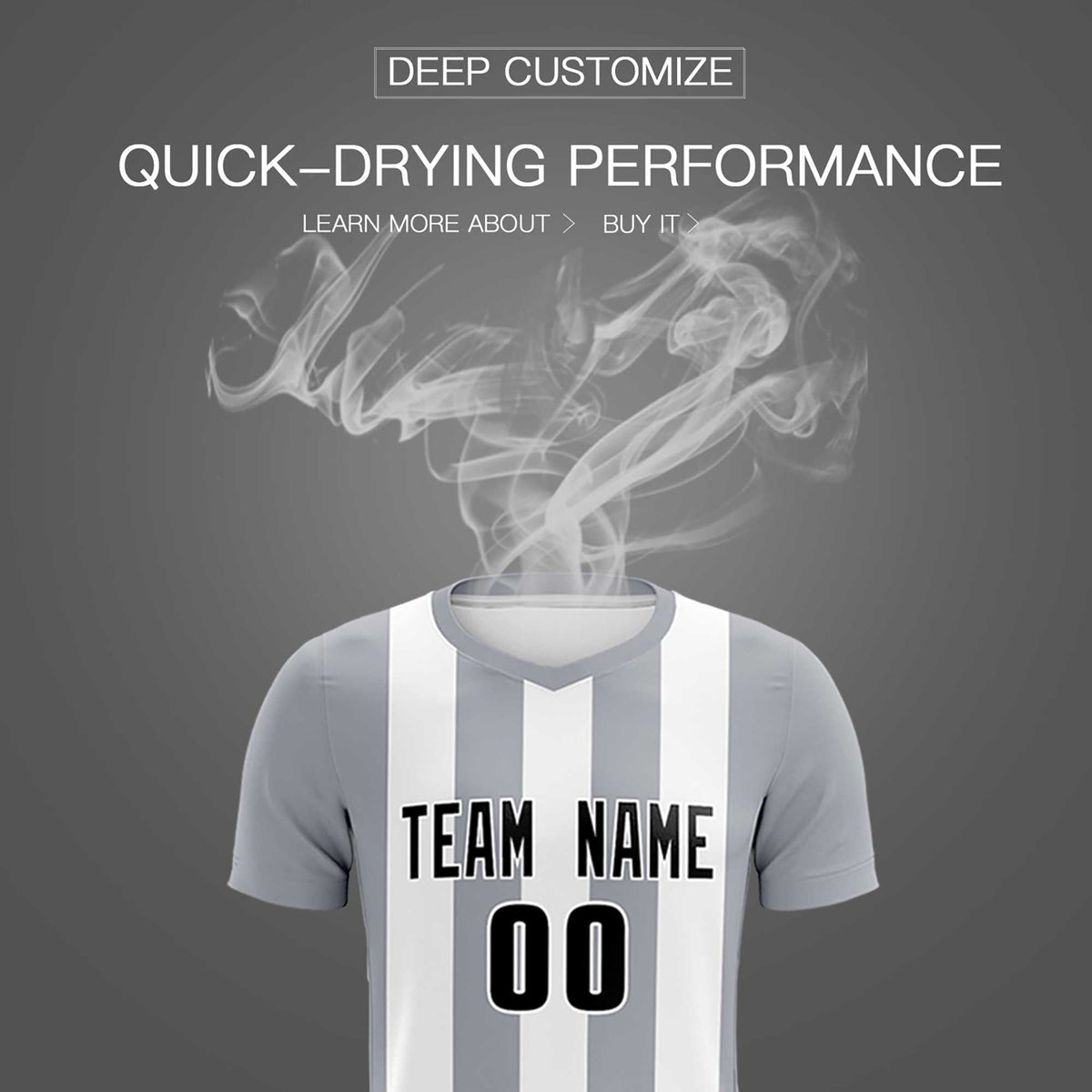 Custom White Gray Vertical Stripes Casual Outdoor Soccer Sets Jersey