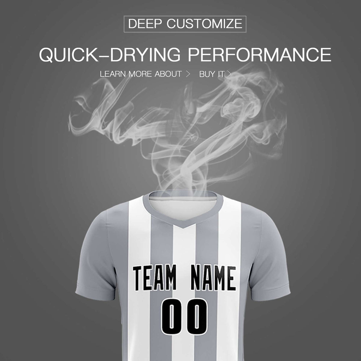 Custom White Gray Vertical Stripes Casual Outdoor Football Kits Jersey