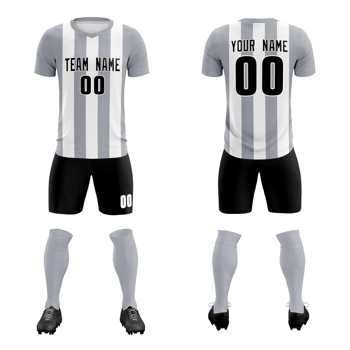 Custom White Gray Vertical Stripes Casual Outdoor Football Kits Jersey