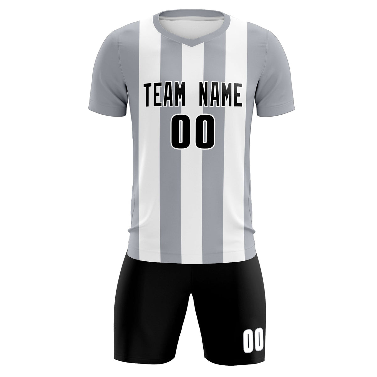 Custom White Gray Vertical Stripes Casual Outdoor Football Kits Jersey