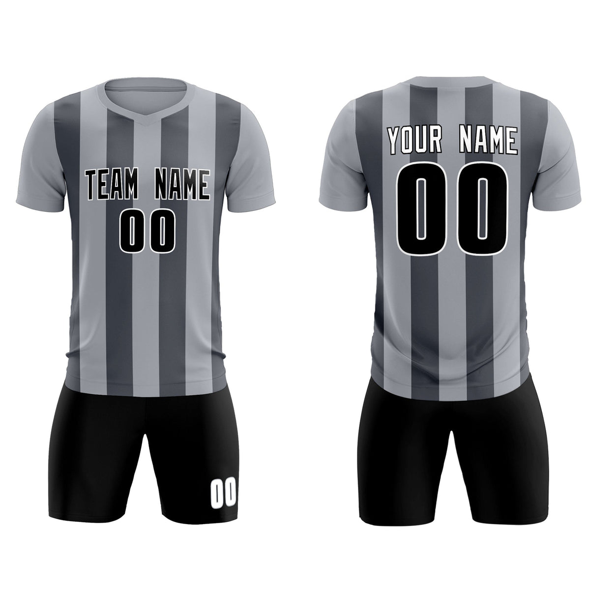 Custom Gray Dark Gray Vertical Stripes Casual Outdoor Soccer Sets Jersey