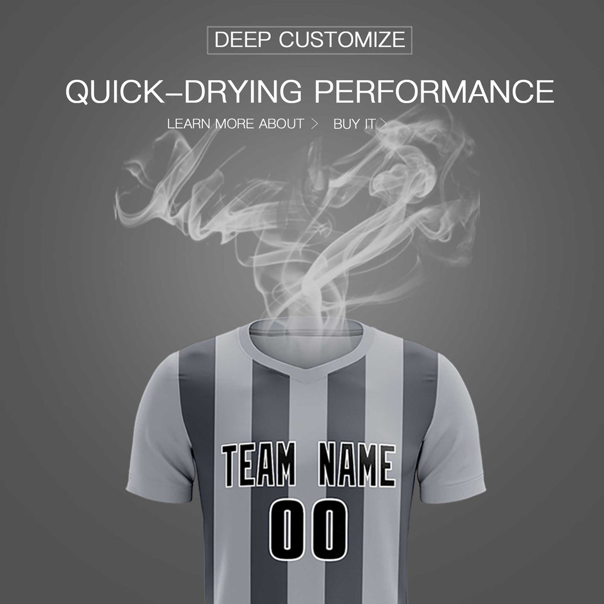 Custom Gray Dark Gray Vertical Stripes Casual Outdoor Football Kits Jersey