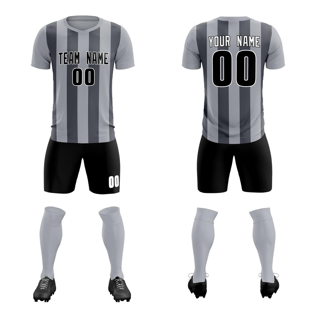 Custom Gray Dark Gray Vertical Stripes Casual Outdoor Football Kits Jersey
