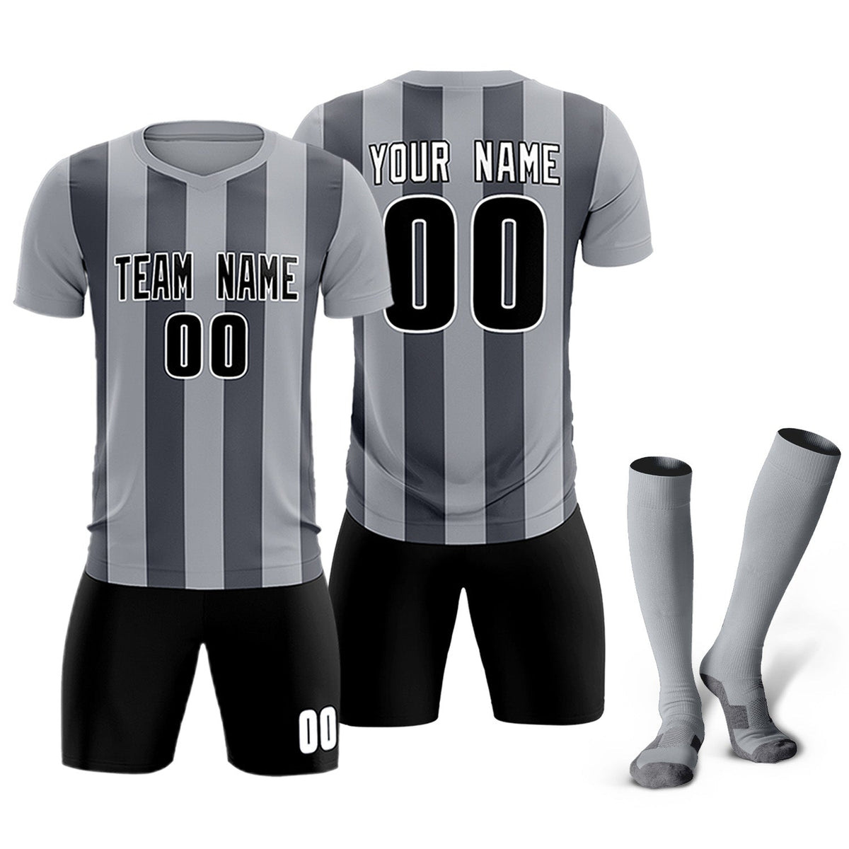 Custom Gray Dark Gray Vertical Stripes Casual Outdoor Football Kits Jersey