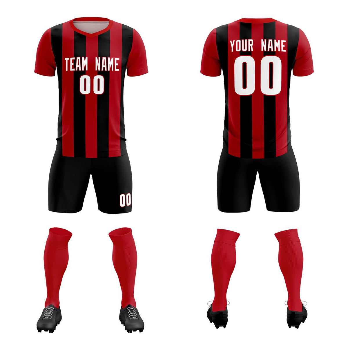 Custom Red Black Vertical Stripes Casual Outdoor Football Kits Jersey