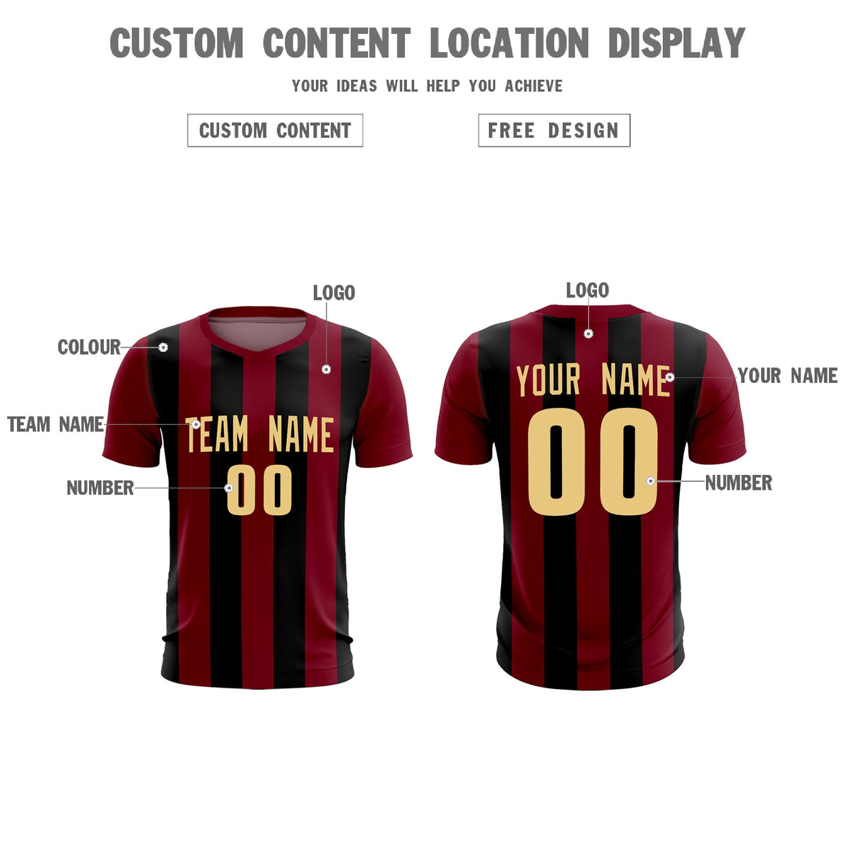 Custom Crimson Black Vertical Stripes Casual Outdoor Football Kits Jersey