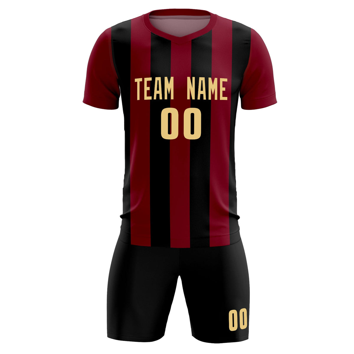 Custom Crimson Black Vertical Stripes Casual Outdoor Football Kits Jersey