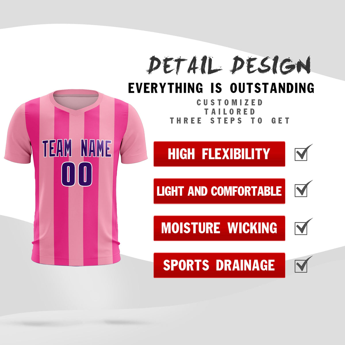 Custom Light Pink Pink Vertical Stripes Casual Outdoor Football Kits Jersey