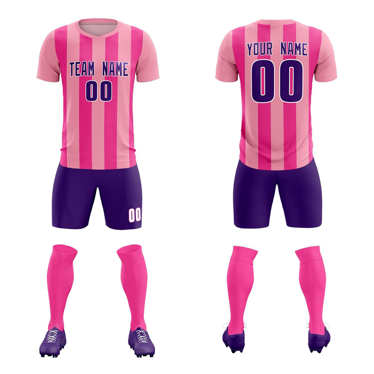 Custom Light Pink Pink Vertical Stripes Casual Outdoor Soccer Sets Jersey