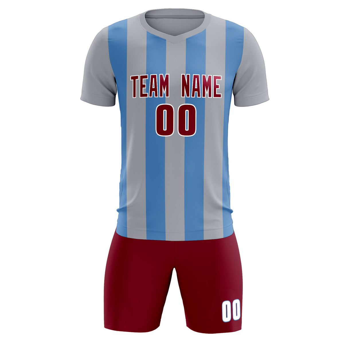 Custom Gray Light Blue Vertical Stripes Casual Outdoor Football Kits Jersey