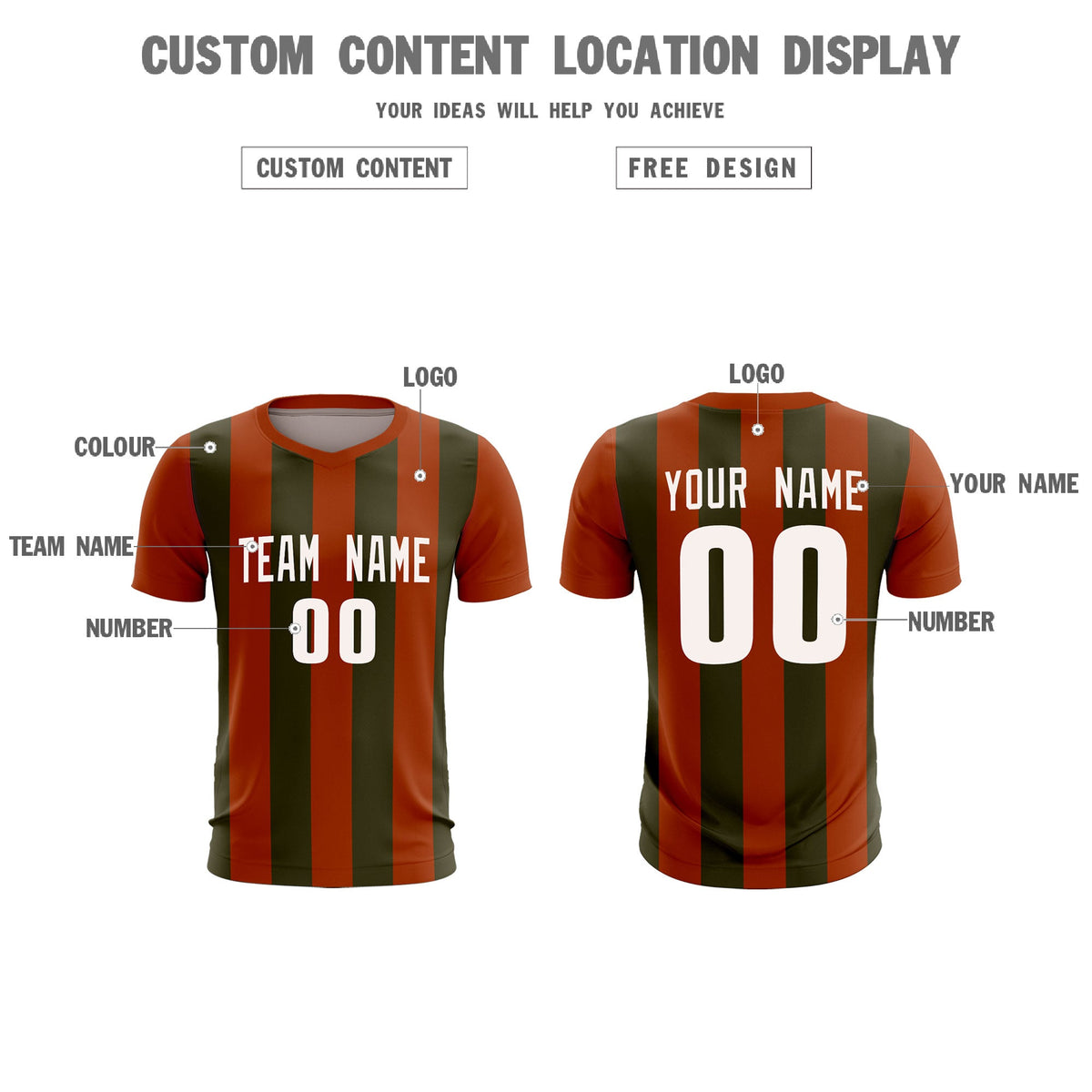 Custom Texas Orange Olive Vertical Stripes Casual Outdoor Soccer Sets Jersey