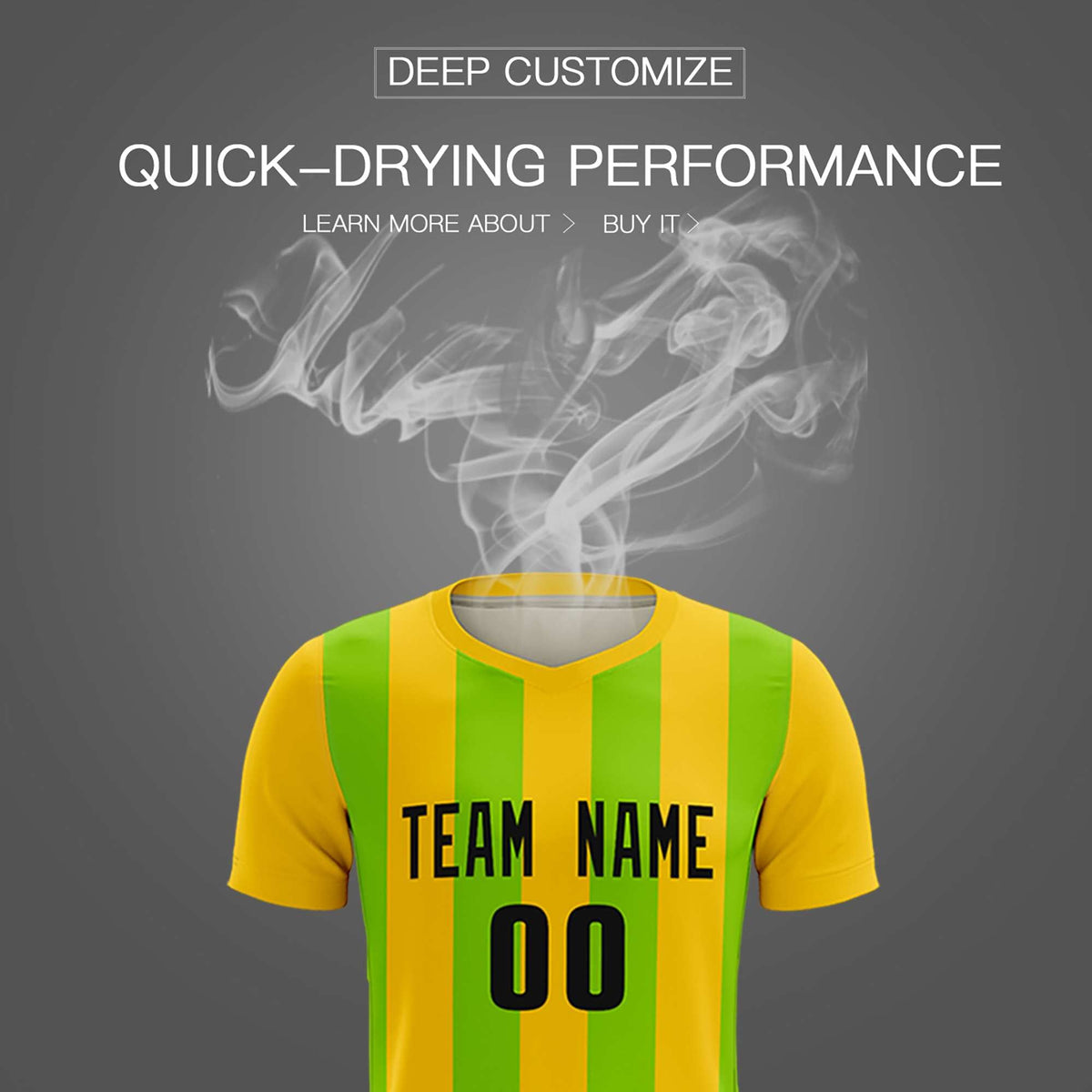 Custom Gold Neon Green Vertical Stripes Casual Outdoor Soccer Sets Jersey