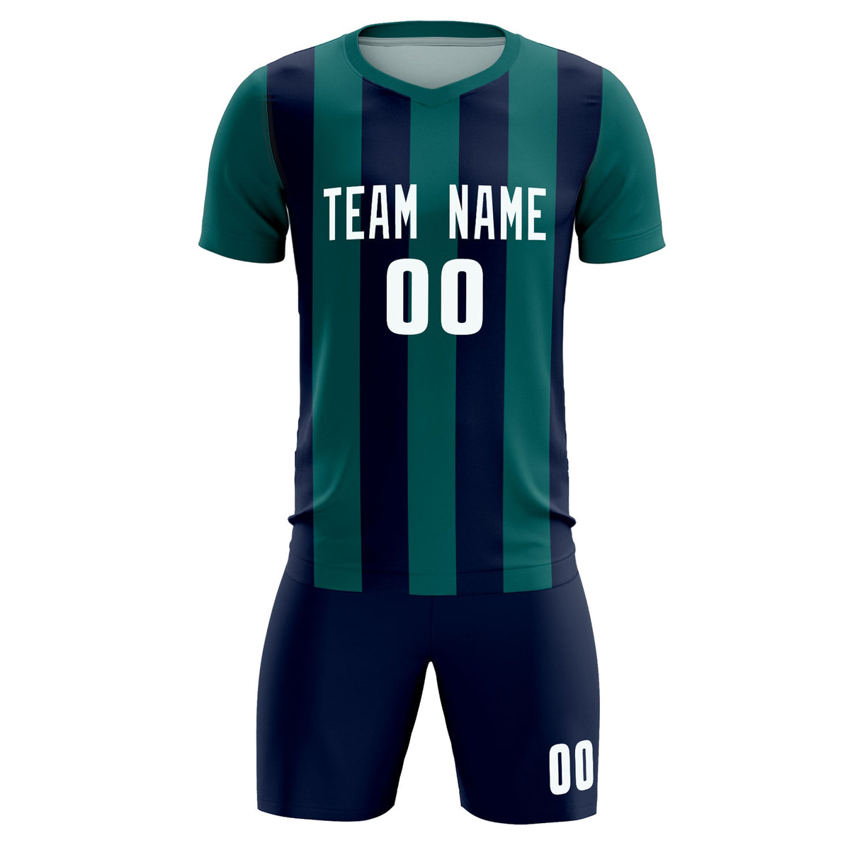 Custom Aqua Navy Vertical Stripes Casual Outdoor Football Kits Jersey