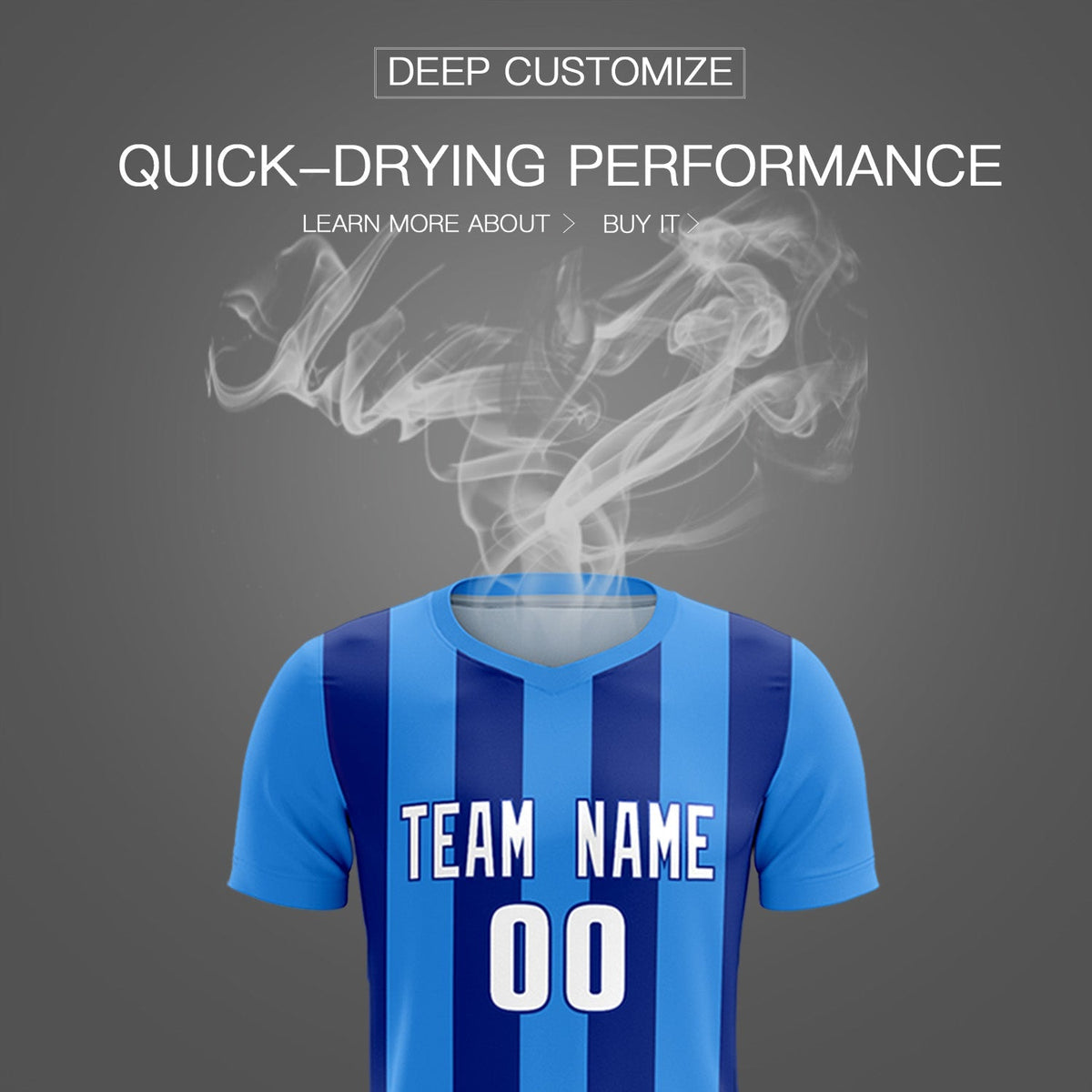 Custom Powder Blue Royal Vertical Stripes Casual Outdoor Football Kits Jersey