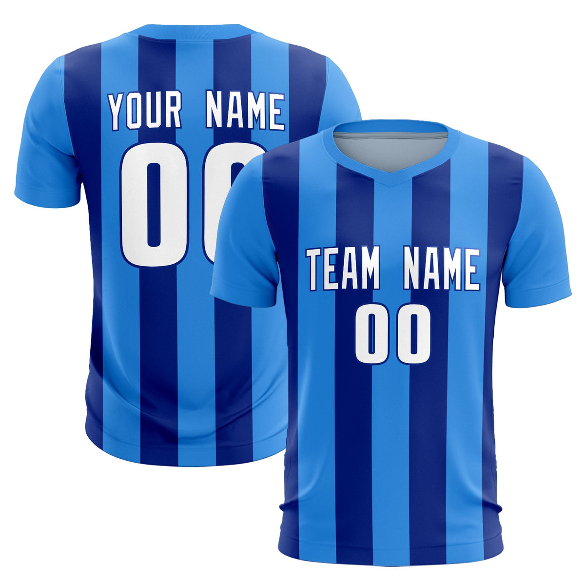 Custom Powder Blue Royal Vertical Stripes Casual Outdoor Football Kits Jersey