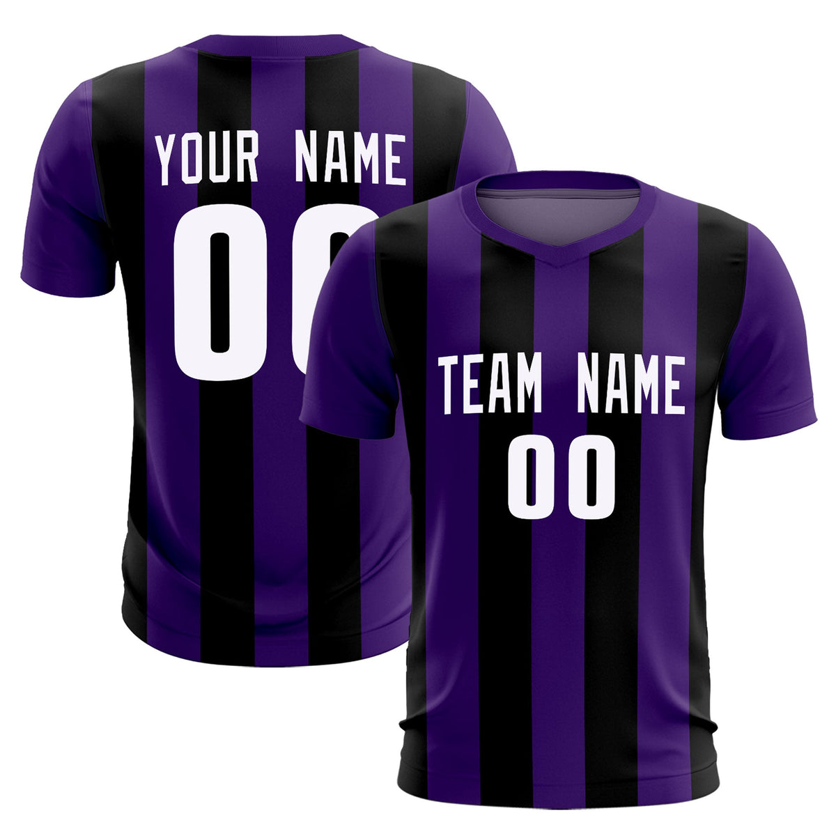 Custom Purple Black Vertical Stripes Casual Outdoor Soccer Sets Jersey