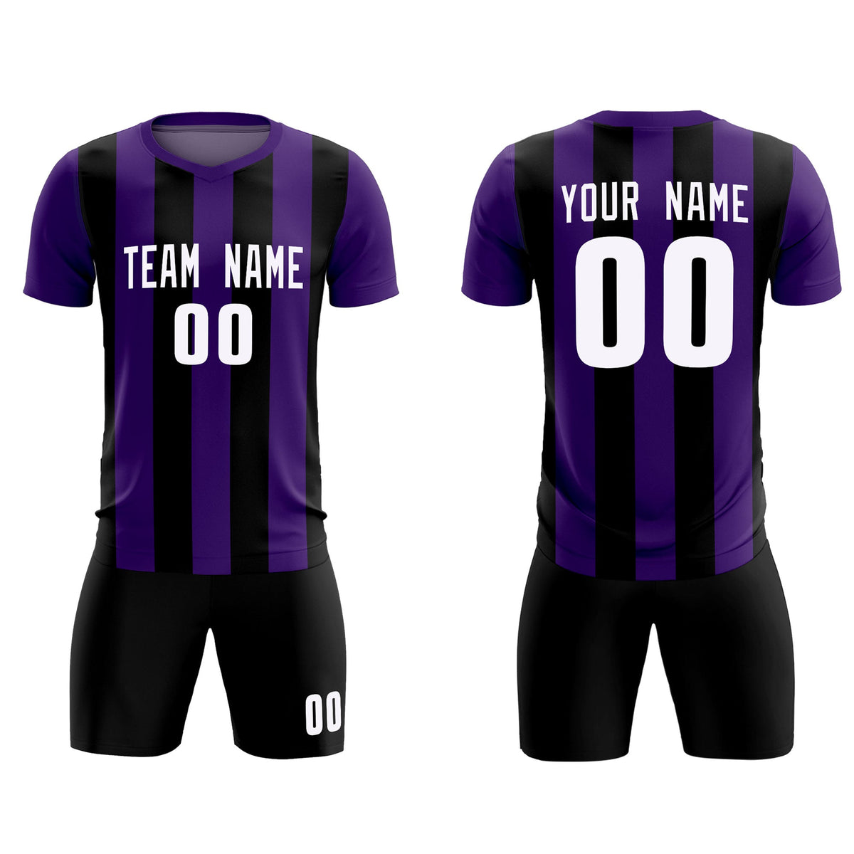 Custom Purple Black Vertical Stripes Casual Outdoor Football Kits Jersey
