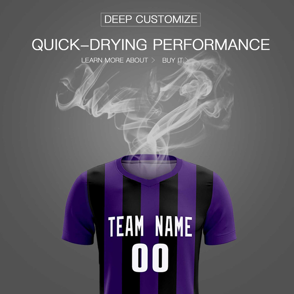Custom Purple Black Vertical Stripes Casual Outdoor Soccer Sets Jersey
