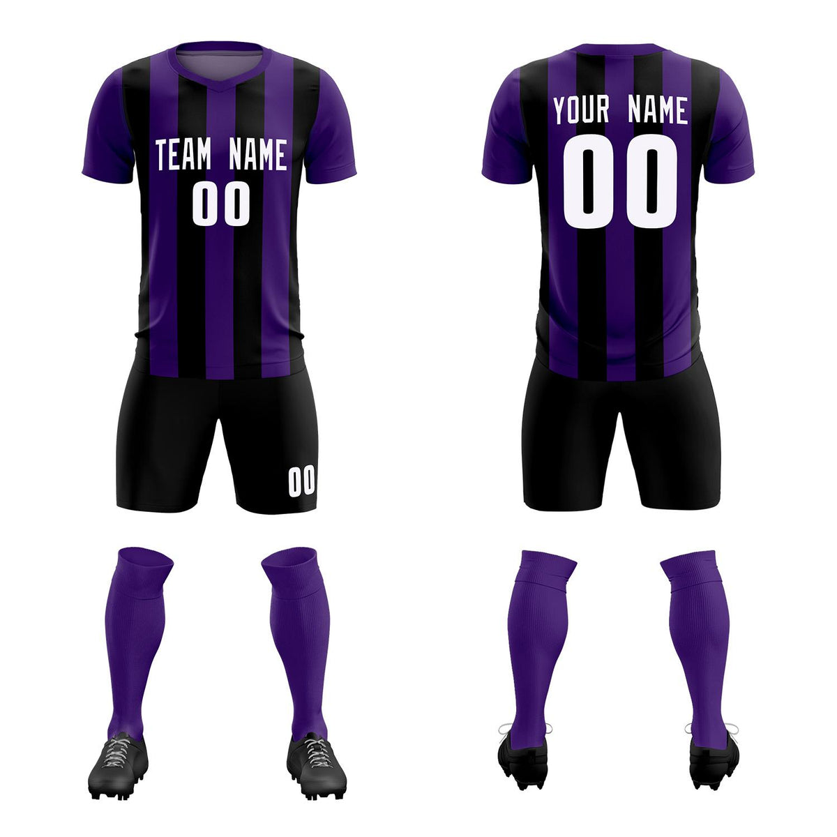 Custom Purple Black Vertical Stripes Casual Outdoor Football Kits Jersey