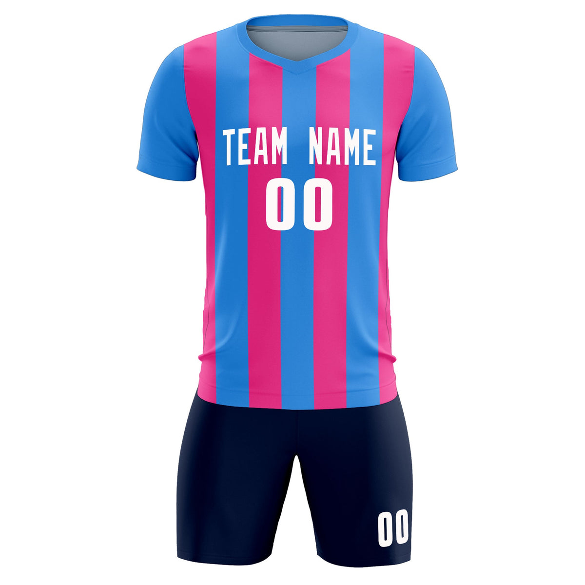Custom Powder Blue Pink Vertical Stripes Casual Outdoor Football Kits Jersey