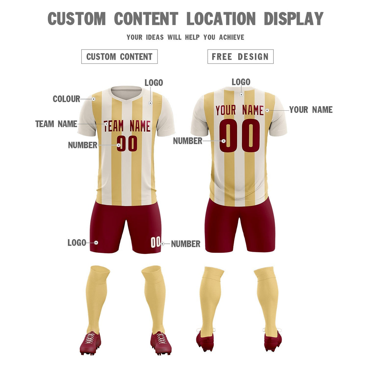 Custom Cream Khaki Vertical Stripes Casual Outdoor Soccer Sets Jersey