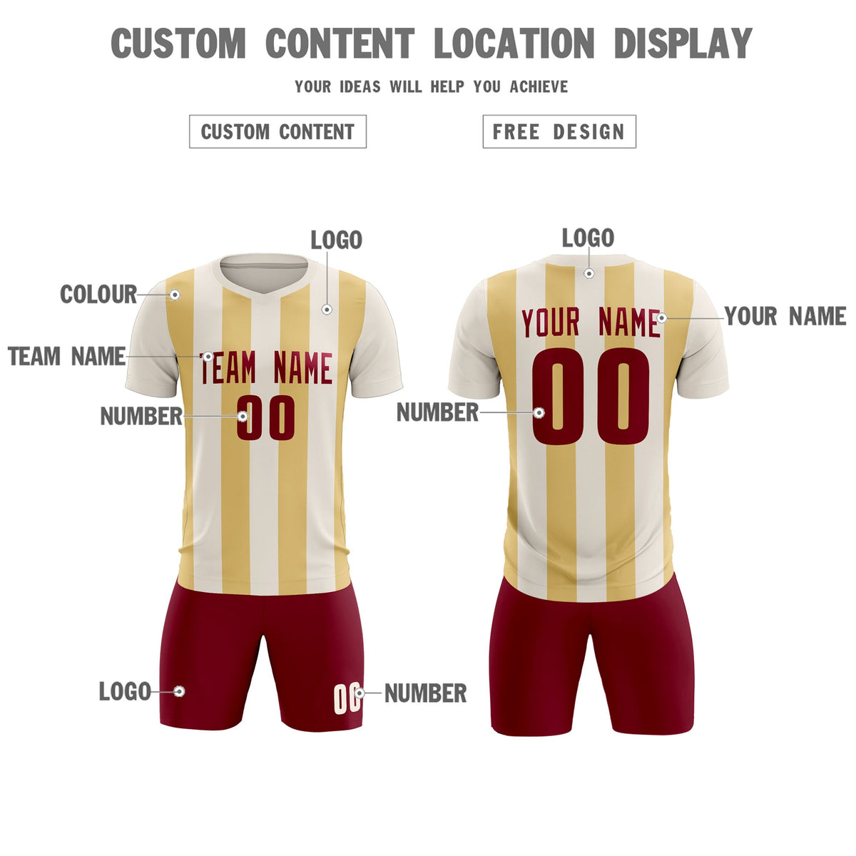 Custom Cream Khaki Vertical Stripes Casual Outdoor Soccer Sets Jersey