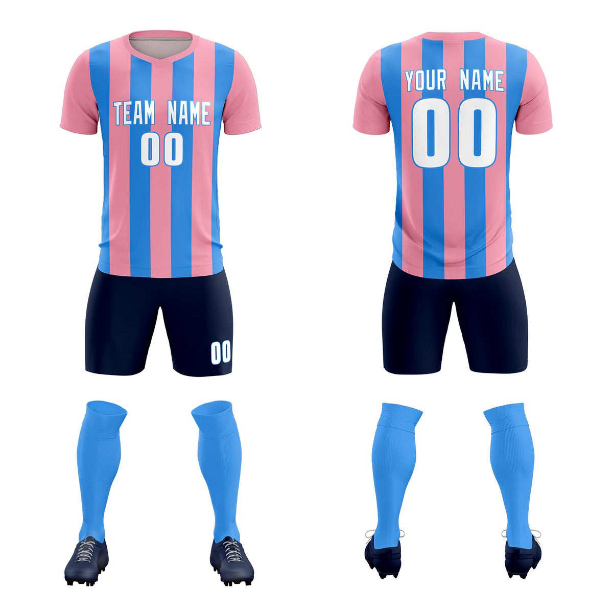 Custom Light Pink Powder Blue Vertical Stripes Casual Outdoor Football Kits Jersey