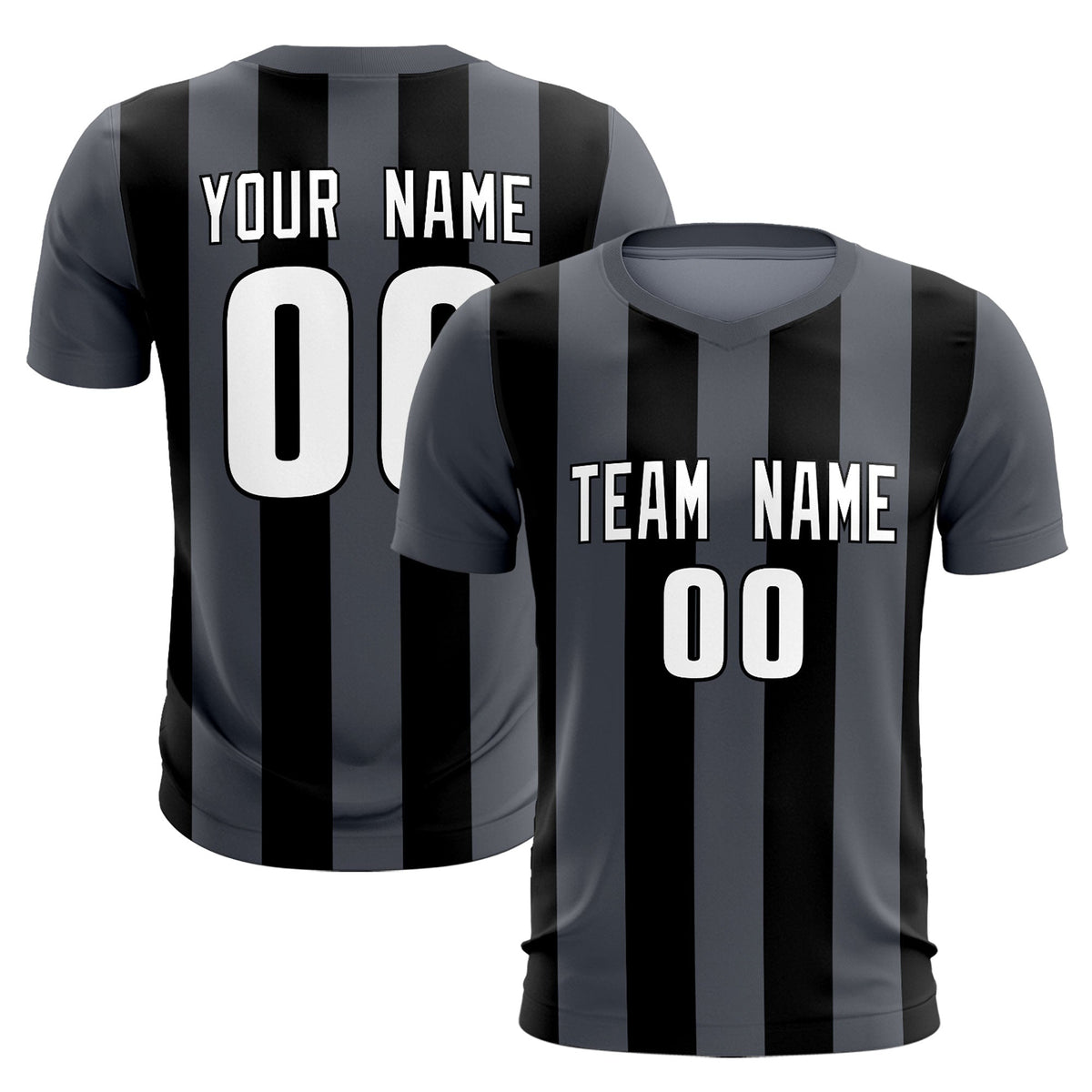 Custom Dark Gray Black Vertical Stripes Casual Outdoor Football Kits Jersey