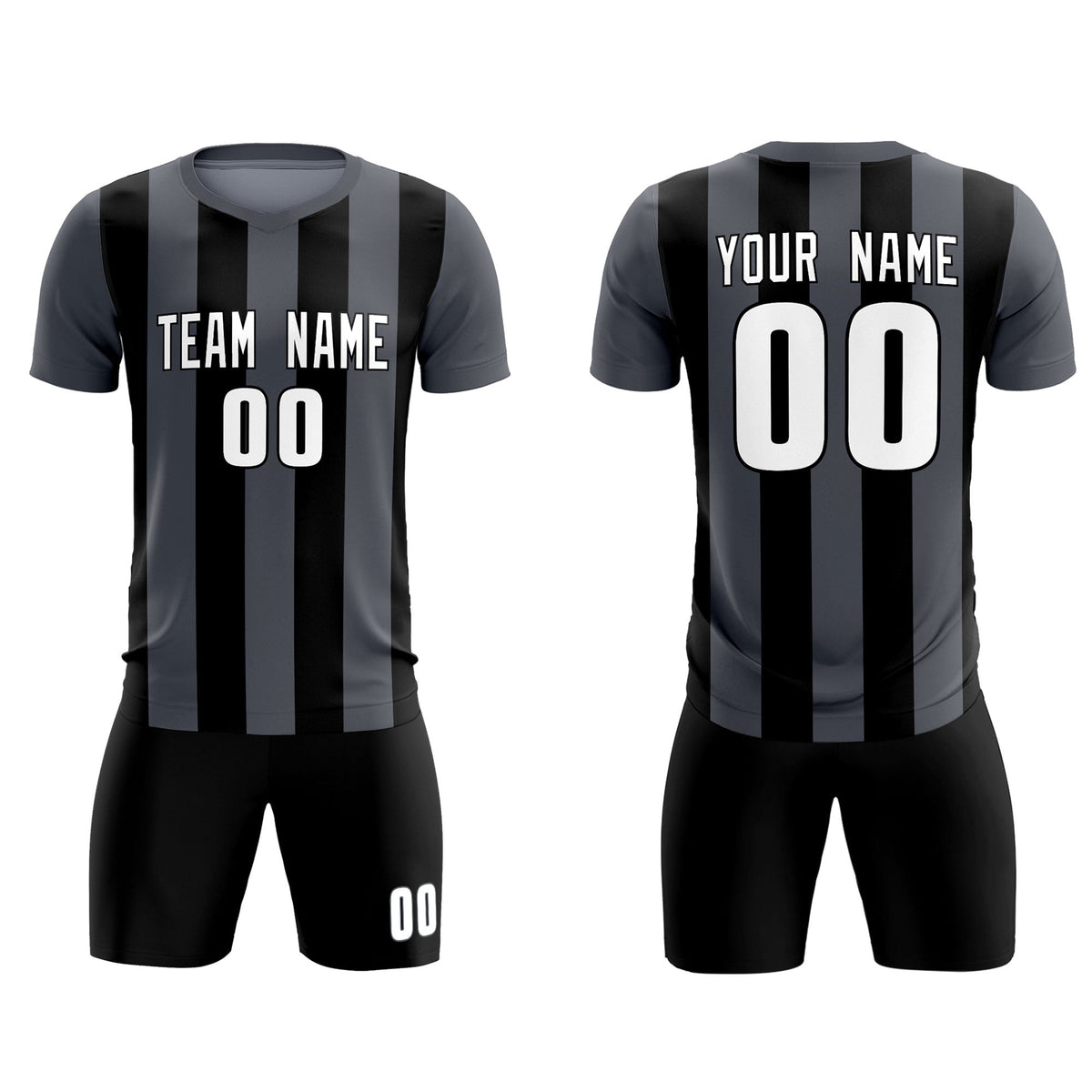 Custom Dark Gray Black Vertical Stripes Casual Outdoor Football Kits Jersey