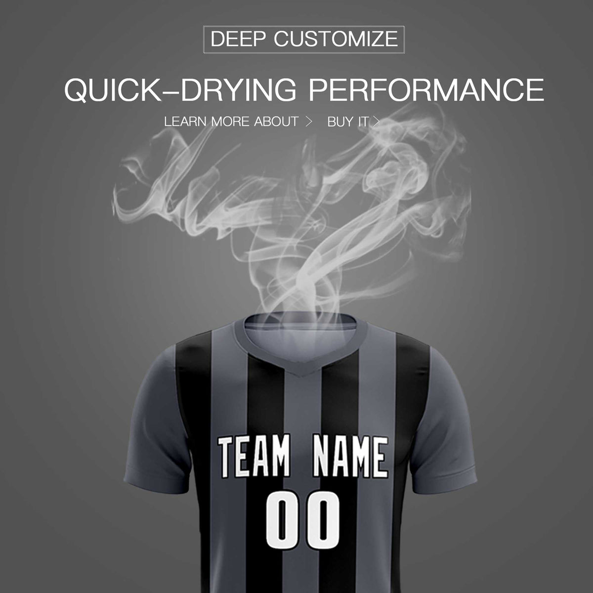 Custom Dark Gray Black Vertical Stripes Casual Outdoor Football Kits Jersey