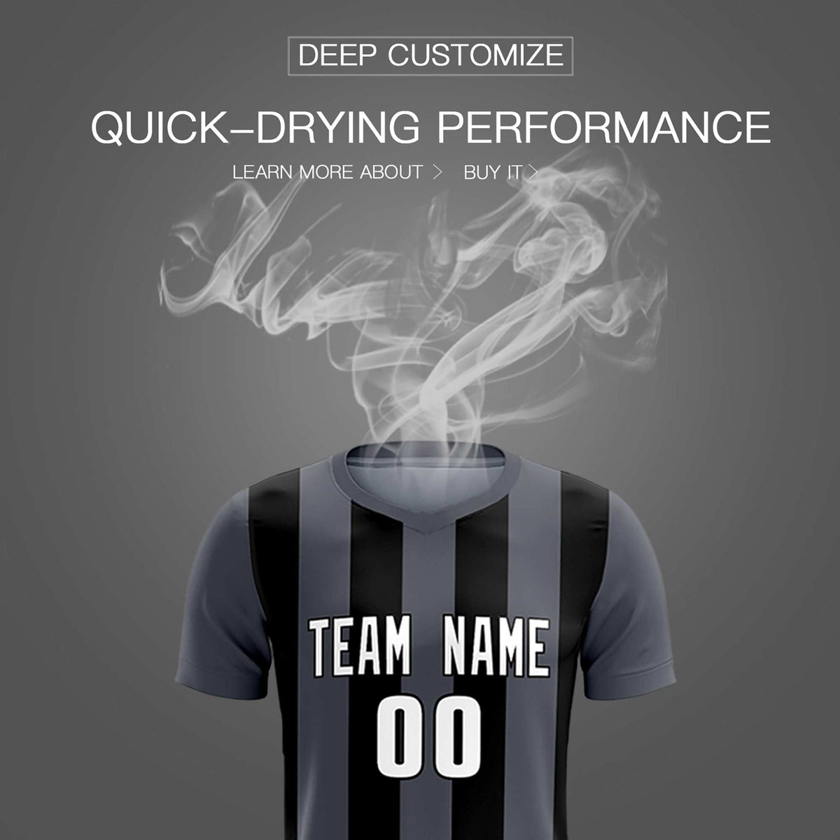 Custom Dark Gray Black Vertical Stripes Casual Outdoor Football Kits Jersey
