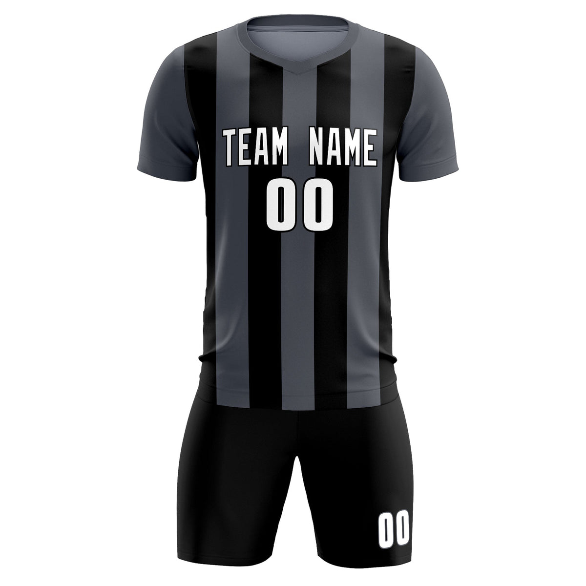 Custom Dark Gray Black Vertical Stripes Casual Outdoor Football Kits Jersey