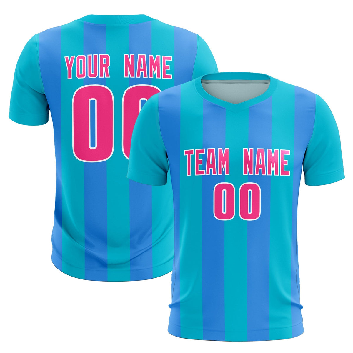 Custom Sky Blue Powder Blue Vertical Stripes Casual Outdoor Football Kits Jersey