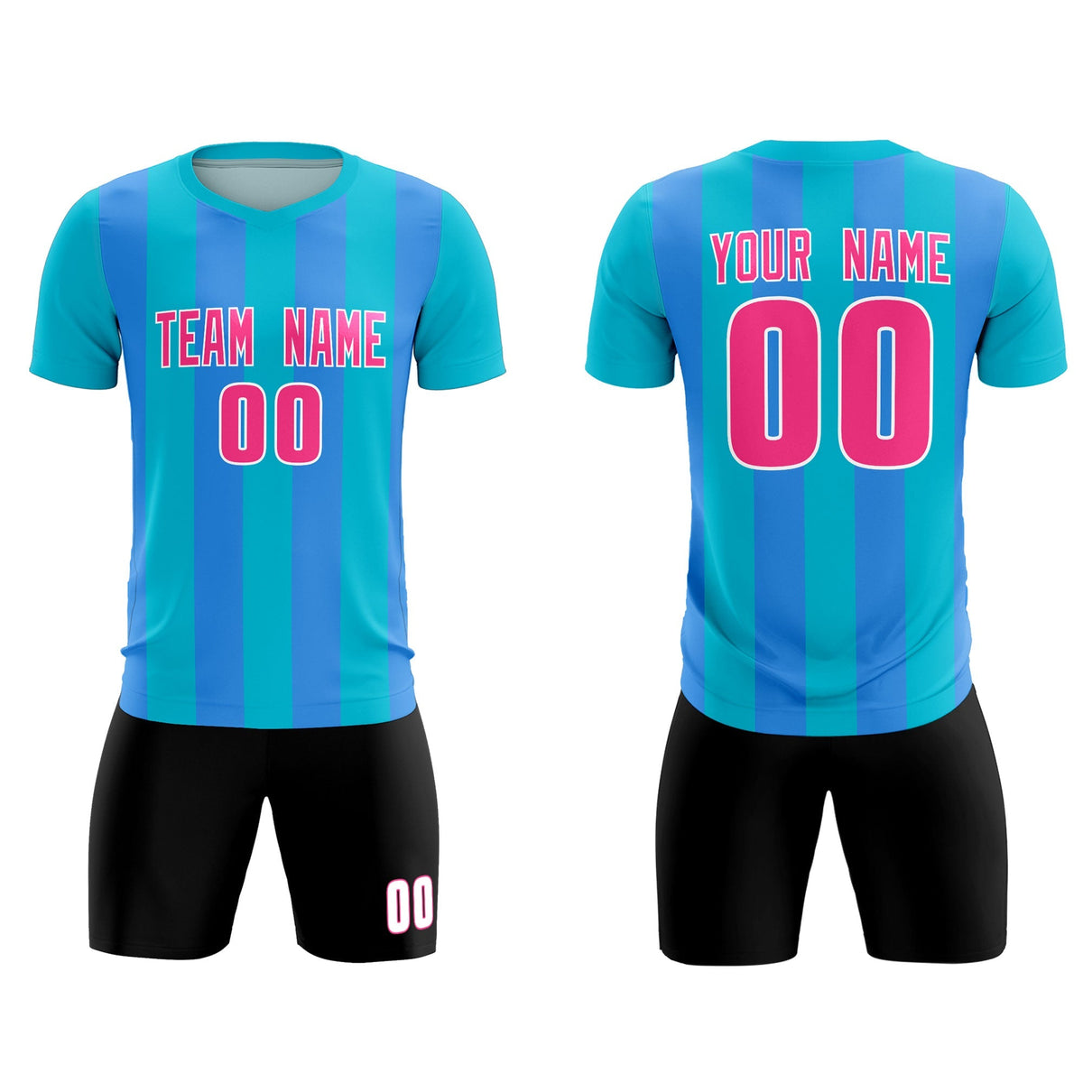 Custom Sky Blue Powder Blue Vertical Stripes Casual Outdoor Soccer Sets Jersey
