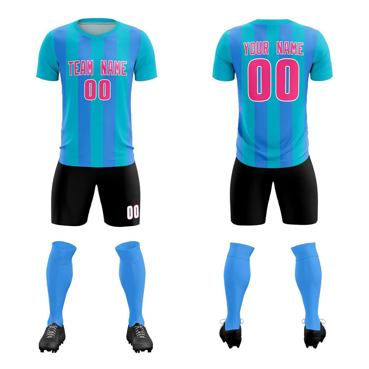 Custom Sky Blue Powder Blue Vertical Stripes Casual Outdoor Football Kits Jersey