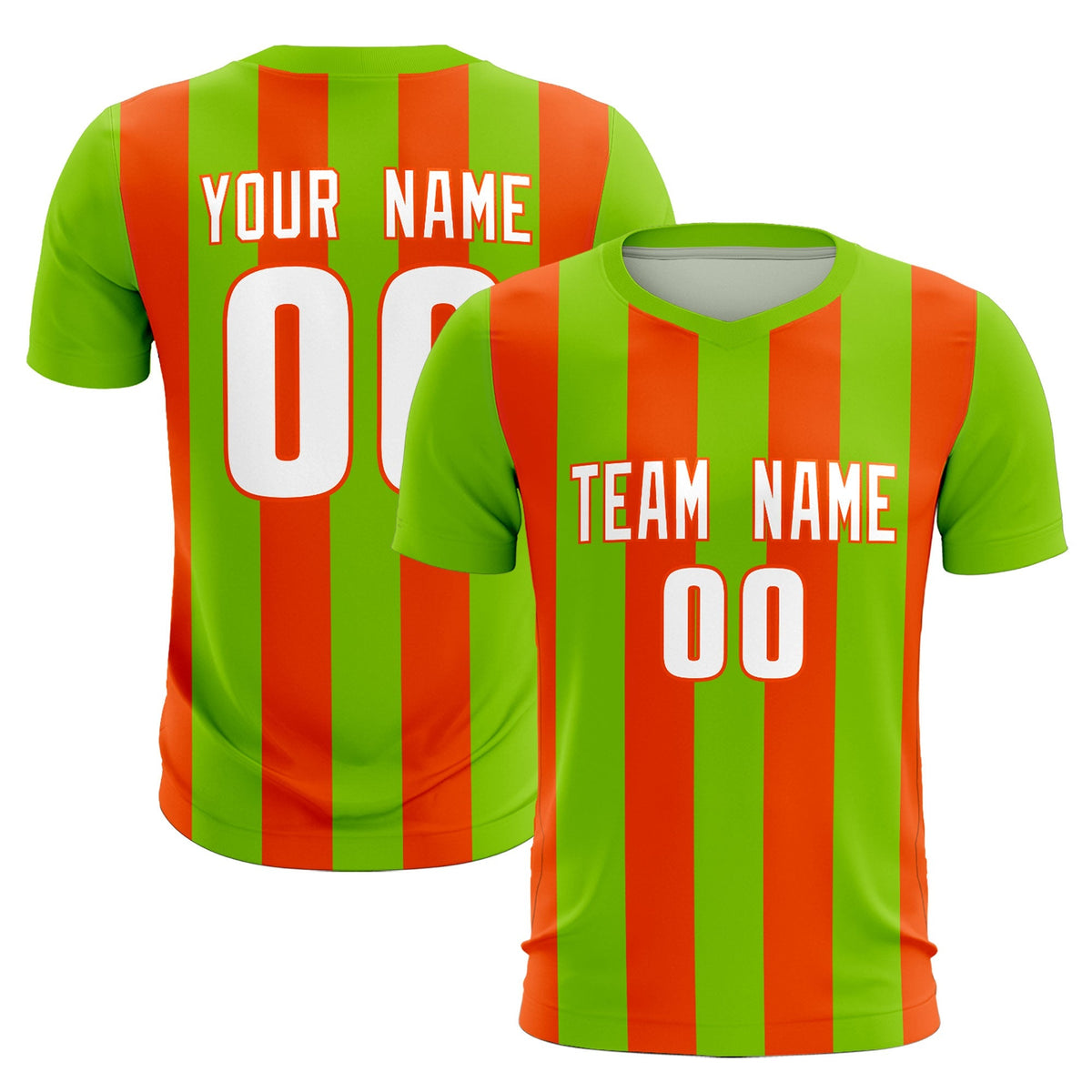Custom Neon Green Orange Vertical Stripes Casual Outdoor Football Kits Jersey