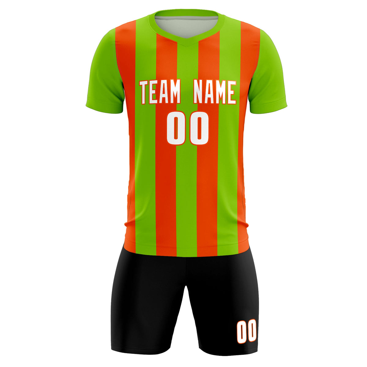 Custom Neon Green Orange Vertical Stripes Casual Outdoor Soccer Sets Jersey