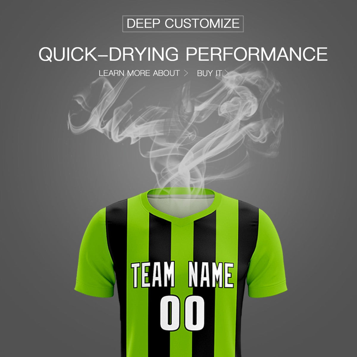 Custom Neon Green Black Vertical Stripes Casual Outdoor Football Kits Jersey