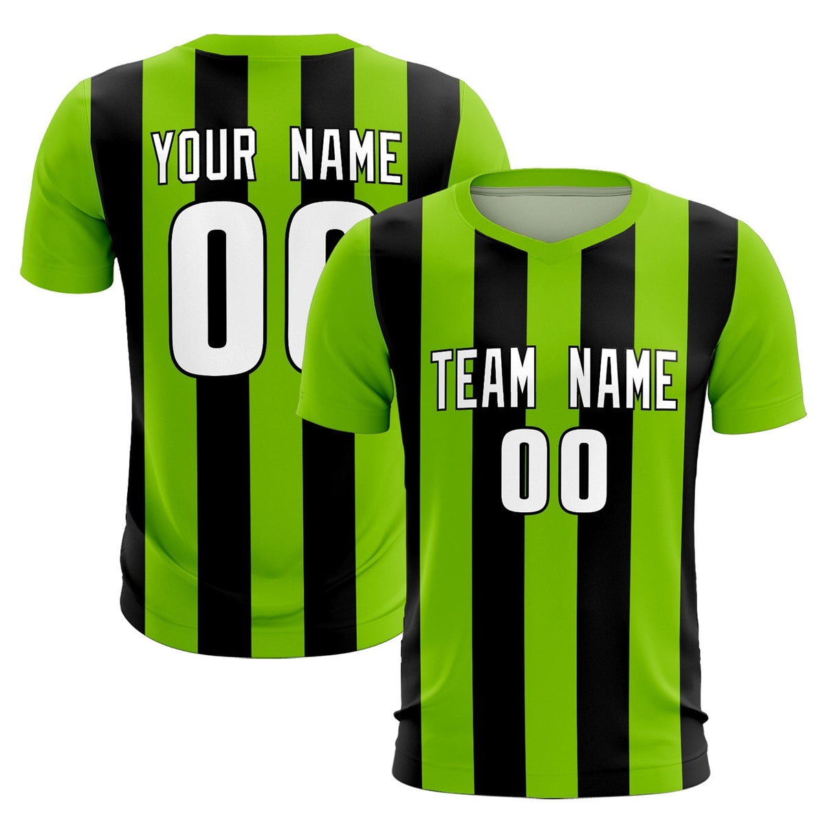 Custom Neon Green Black Vertical Stripes Casual Outdoor Football Kits Jersey