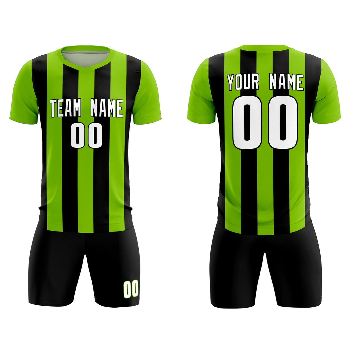 Custom Neon Green Black Vertical Stripes Casual Outdoor Football Kits Jersey