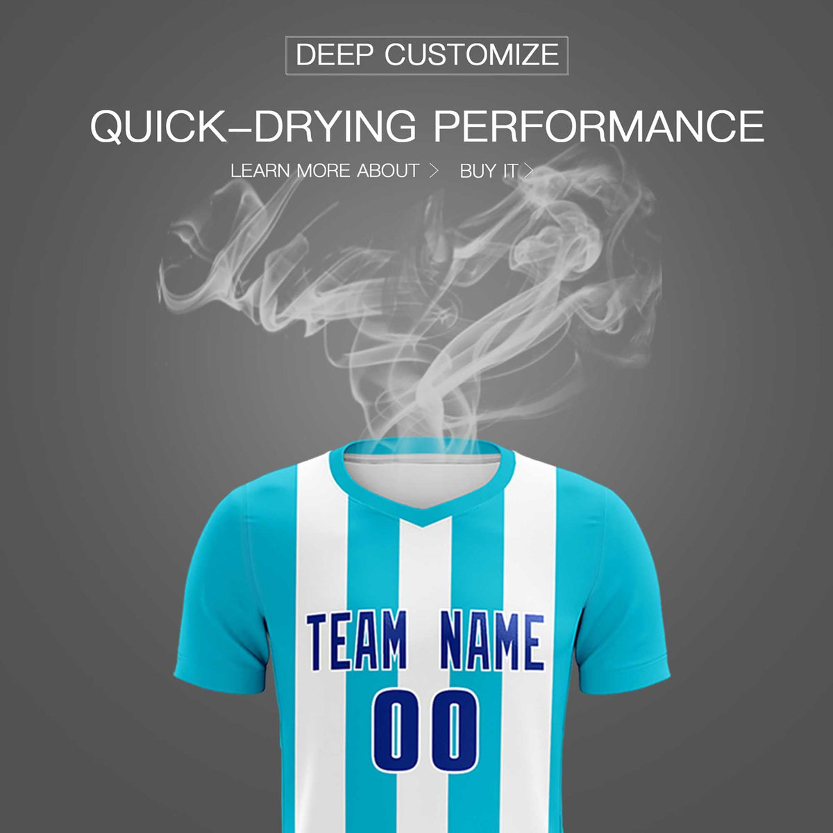 Custom White Sky Blue Vertical Stripes Casual Outdoor Soccer Sets Jersey