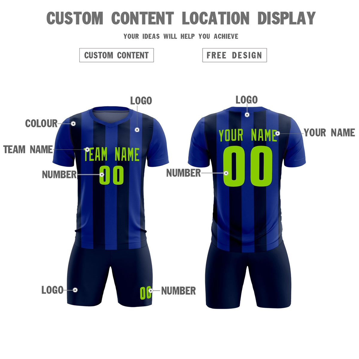 Custom Royal Navy Vertical Stripes Casual Outdoor Football Kits Jersey