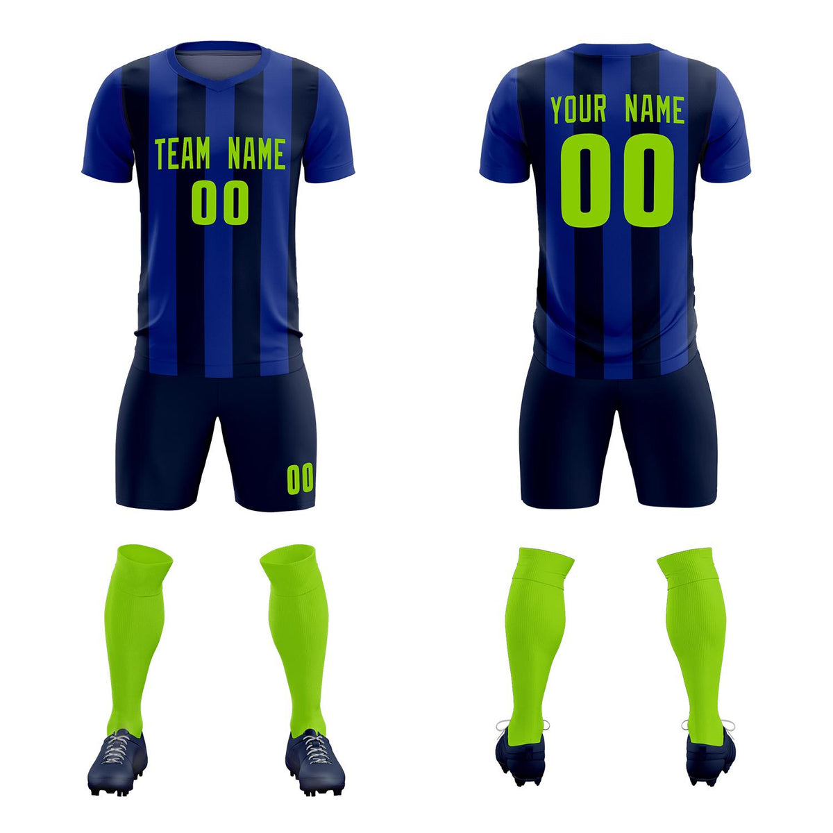 Custom Royal Navy Vertical Stripes Casual Outdoor Football Kits Jersey