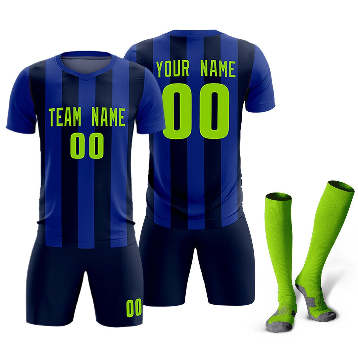 Custom Royal Navy Vertical Stripes Casual Outdoor Soccer Sets Jersey